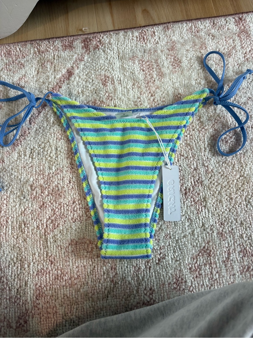 Tie-Side Bikini Bottom in Lime & Blue Stripe - Picture 2 of 3